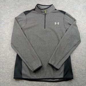 Under Armour Sweatshirt Mens Medium Gray‎ Black ColdGear 1/4 Zip Pullover Loose